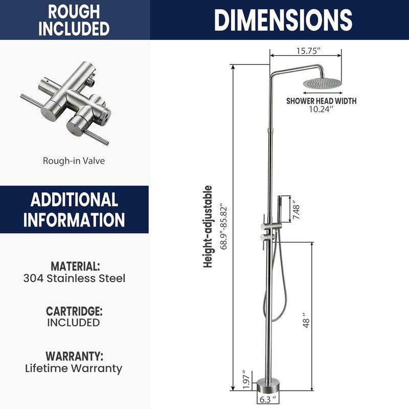 Stainless Steel Freestanding Outdoor Shower