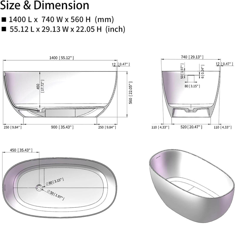 Luxury Freestanding Bathtub Modern Design Durable Acrylic Bathtub