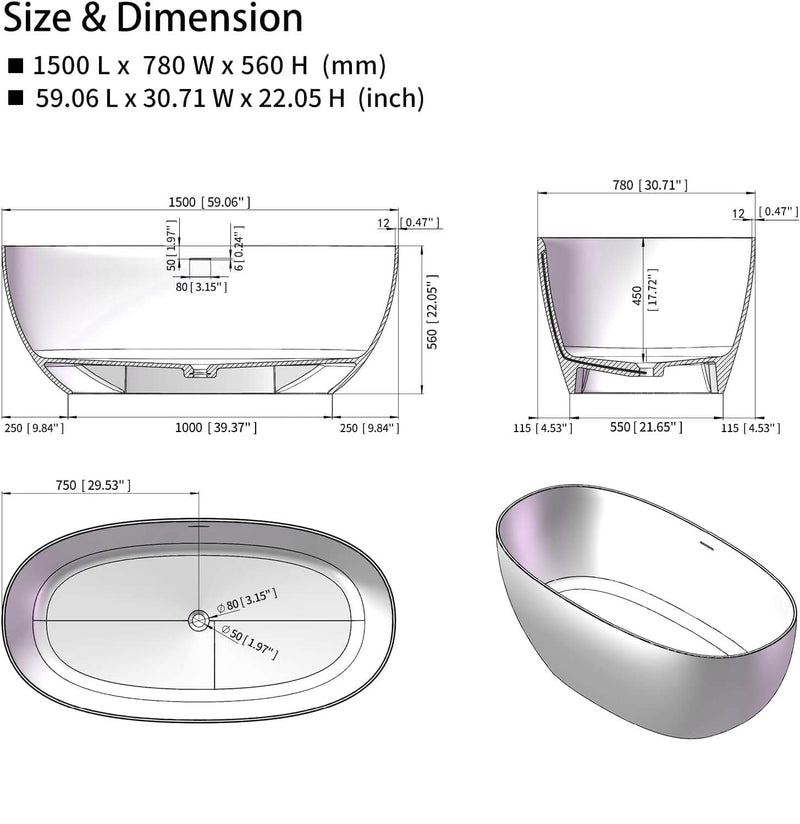 Luxury Freestanding Bathtub Modern Design Durable Acrylic Bathtub