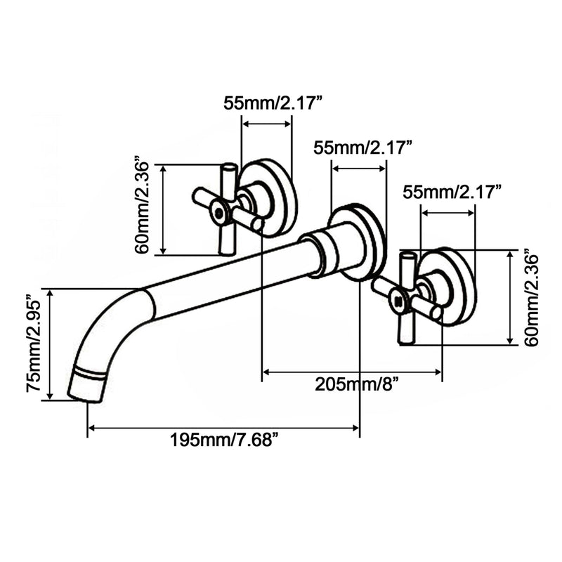 Wall Mount 2 Handle 3 Hole Bathroom Sink Faucet