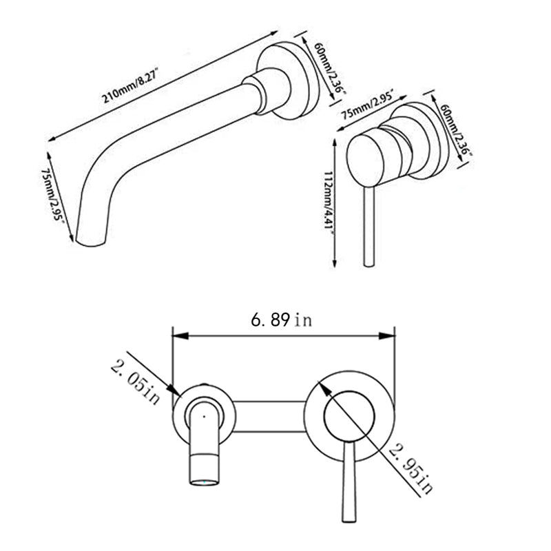 Single Handle Wall Mount Bathroom Faucet Sink Faucet