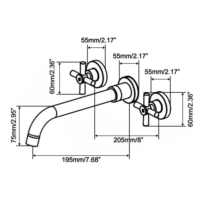 Wall Mount 2 Handle 3 Hole Bathroom Sink Faucet