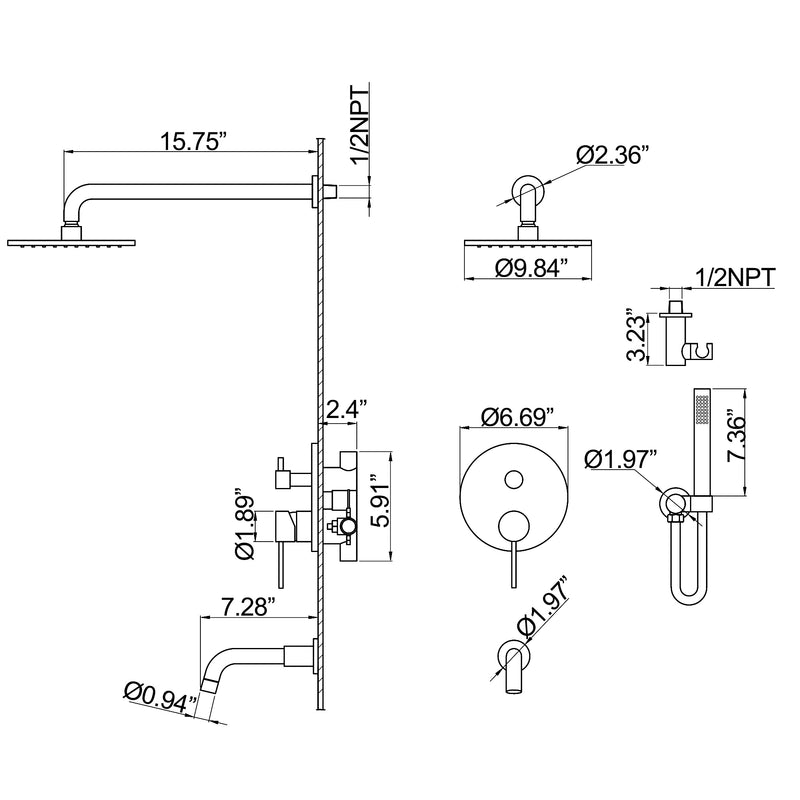 Shower System With Tub Spout And Handheld Shower