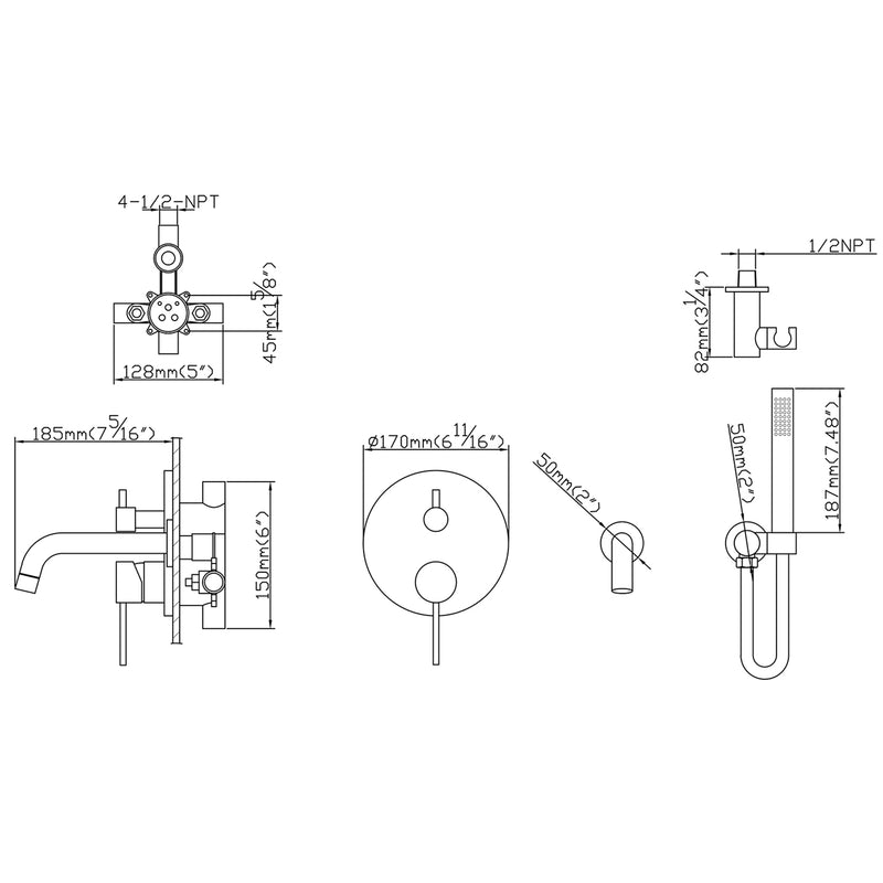 Wall Mounted Bathtub Faucet with Handheld Shower