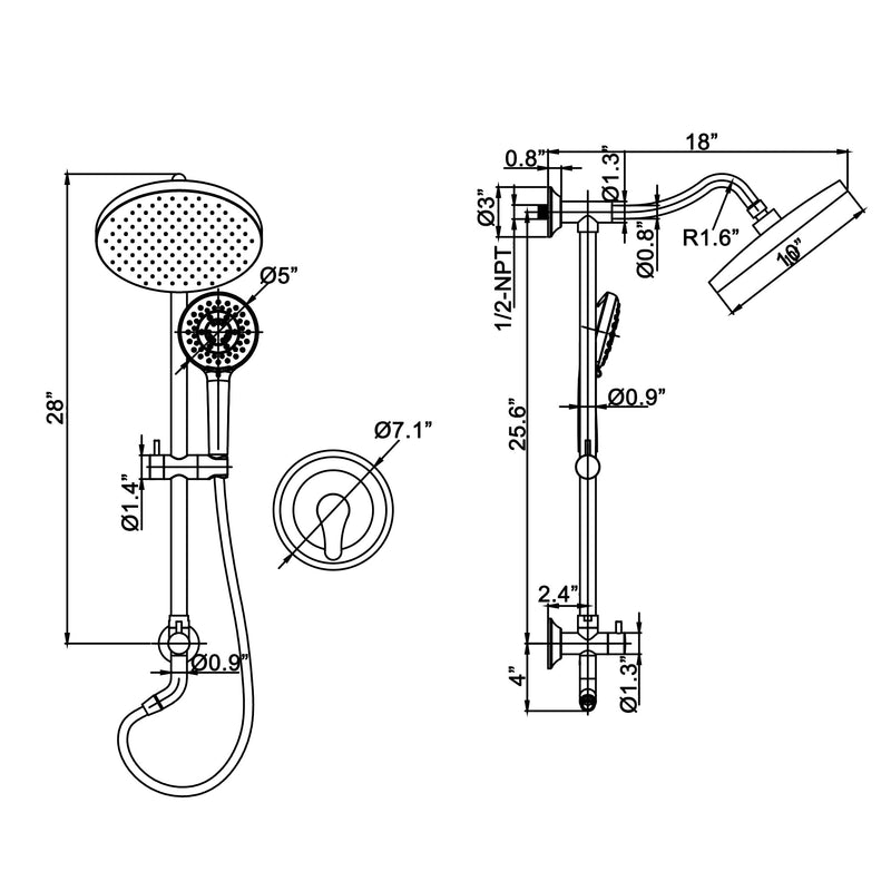 Gold Shower Fixtures Complete Shower System with Shower Head with Handheld High Pressure